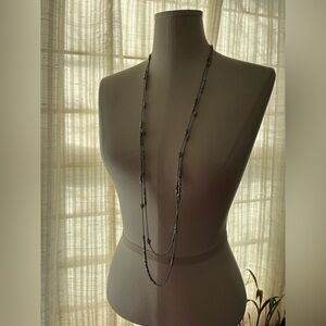 Chico's Long Layered Hematite Bead Necklace - Dark Gray